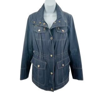 MICHAEL Michaels Kors Navy Blue Zip Adjustable Classic Raincoat Jacket S